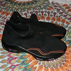 NWOTBlack Slip-On Sneakers with Orange Accents